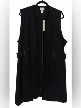 NWT Chico’s Black Crepe Vest Longline Belt Detail Careerwear Size 3 (XL)